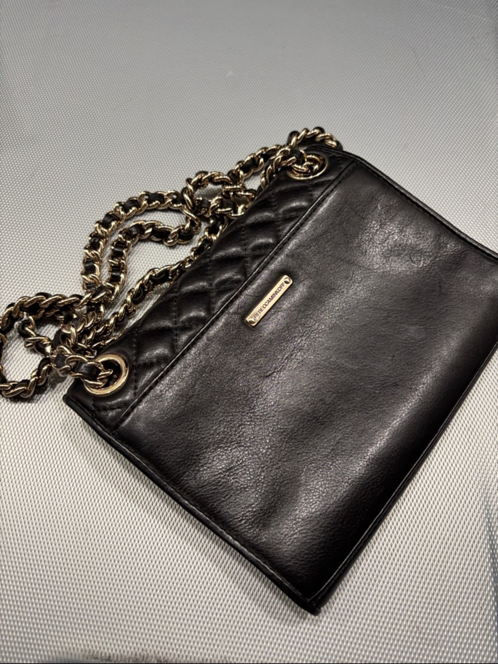 Rebecca Minkoff Black Quilted Crossbody with Gold Chain - Picture 4 of 4